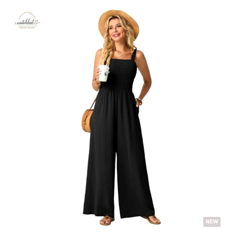 Large Polyester Jumpsuit With Pockets, Smocked To… - image 2